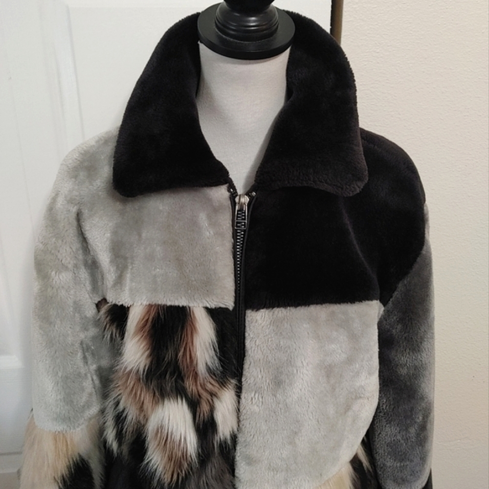 UO Blocked Faux Fur Jacket Bomber Jacket - Picture 3 of 15